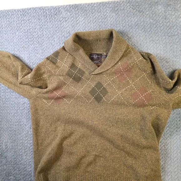 Black Brown 1826 Merino Wool Argyle Sweater Mens XLT XL Tall Shawl Collar Knit - Picture 4 of 7